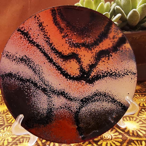 Artisan Made Enamel on Steel Animal Tiger Print Round Dish - Picture 3 of 11